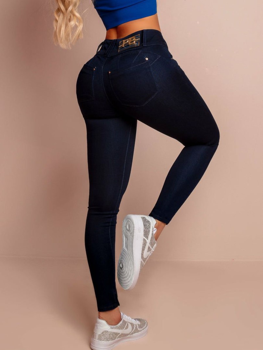 Women * | Pit Bull Jeans News 65563 Navy Skinny Jeans With Butt Lifting