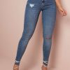 Women * | Pl Jeans News 65031 Classic Design Jeans With Destroyed Medium Blue