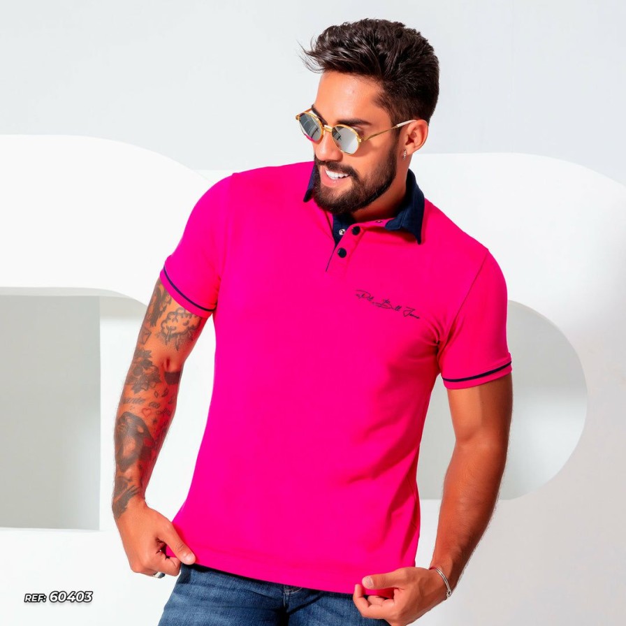 Men * | Pl Representacao Malha Men'S Pink Polo Shirt 60403 Pink/Navy Blue