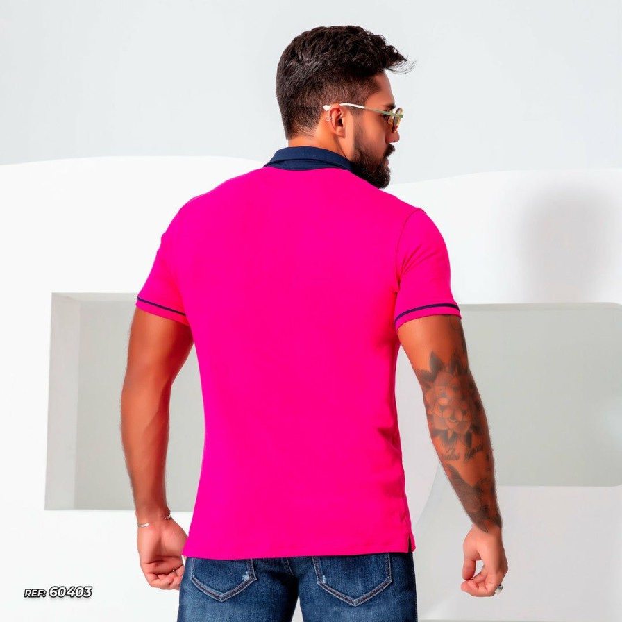 Men * | Pl Representacao Malha Men'S Pink Polo Shirt 60403 Pink/Navy Blue