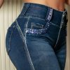 Women * | Pl Jeans 65236 Modeling Jeans With Shiny Stones And Logomania News Medium Blue