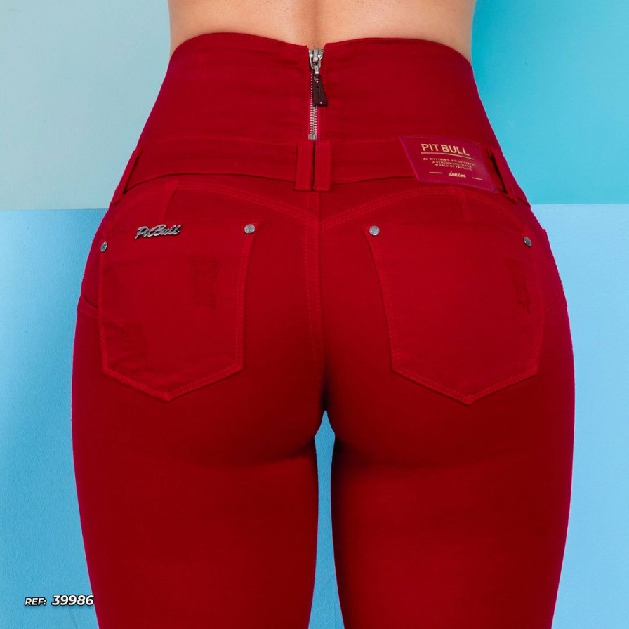 Women * | Pit Bull Jeans Women Skinny Jeans 39986 Red