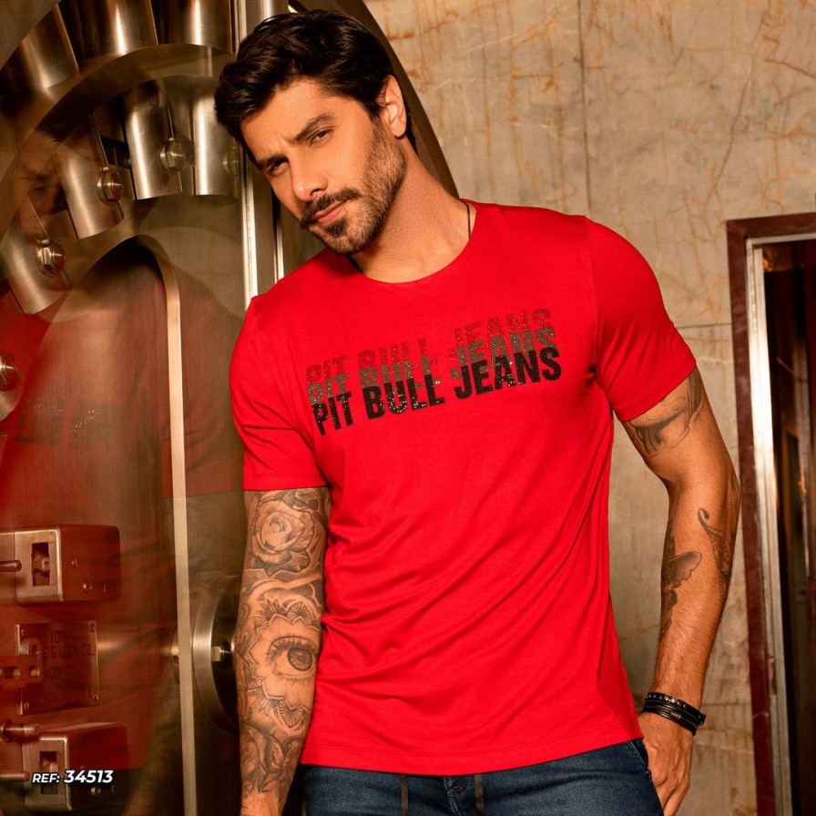 Men * | Pl Malha Men'S T-Shirt With Shiny Logomania Exclusive 34513 Red