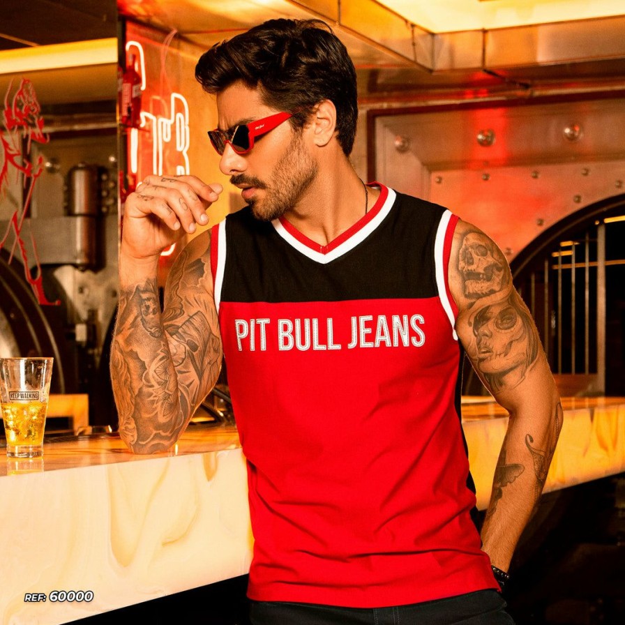 Men * | Pl Malha Men'S Red Tank Top With Cutout And Exclusive Logomania 60000