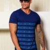 Men * | Pl Malha 61548 Men'S T-Shirt With Logomania In Stripes Navy Blue 8221