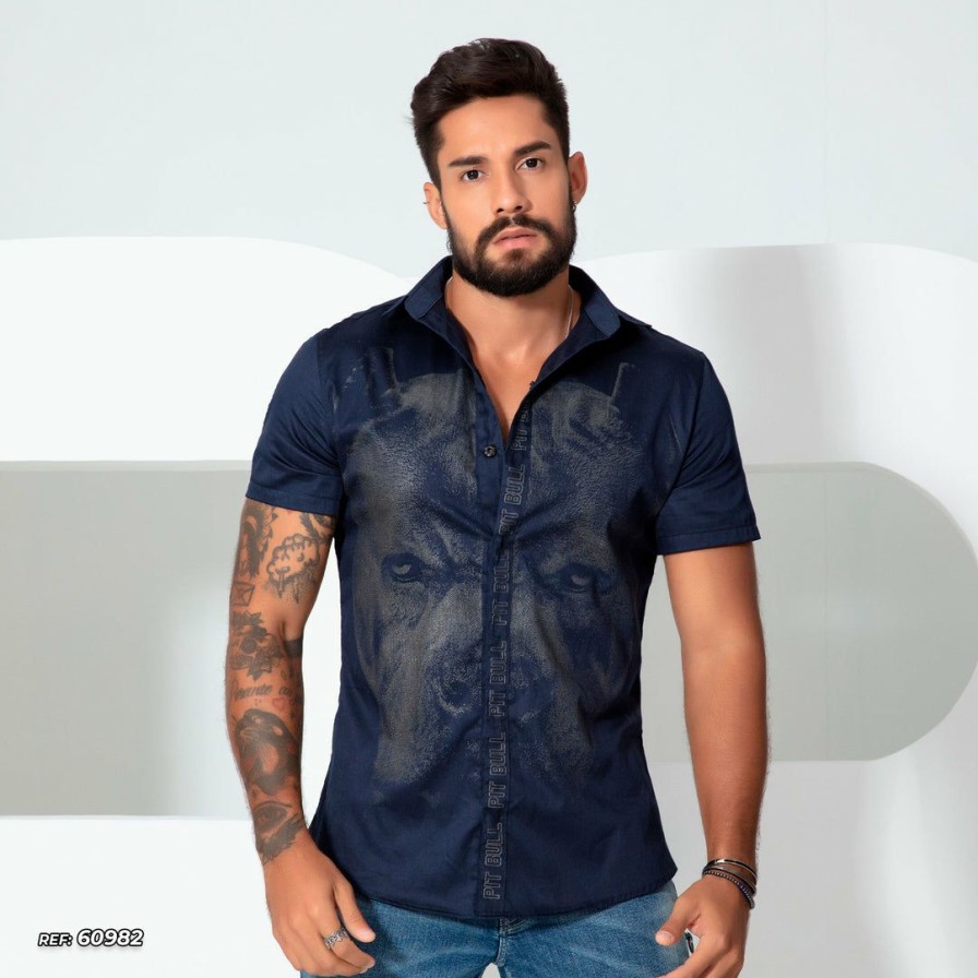 Men * | Pl Representacao Malha Animal Face Male Shirt 60982 Men Blue