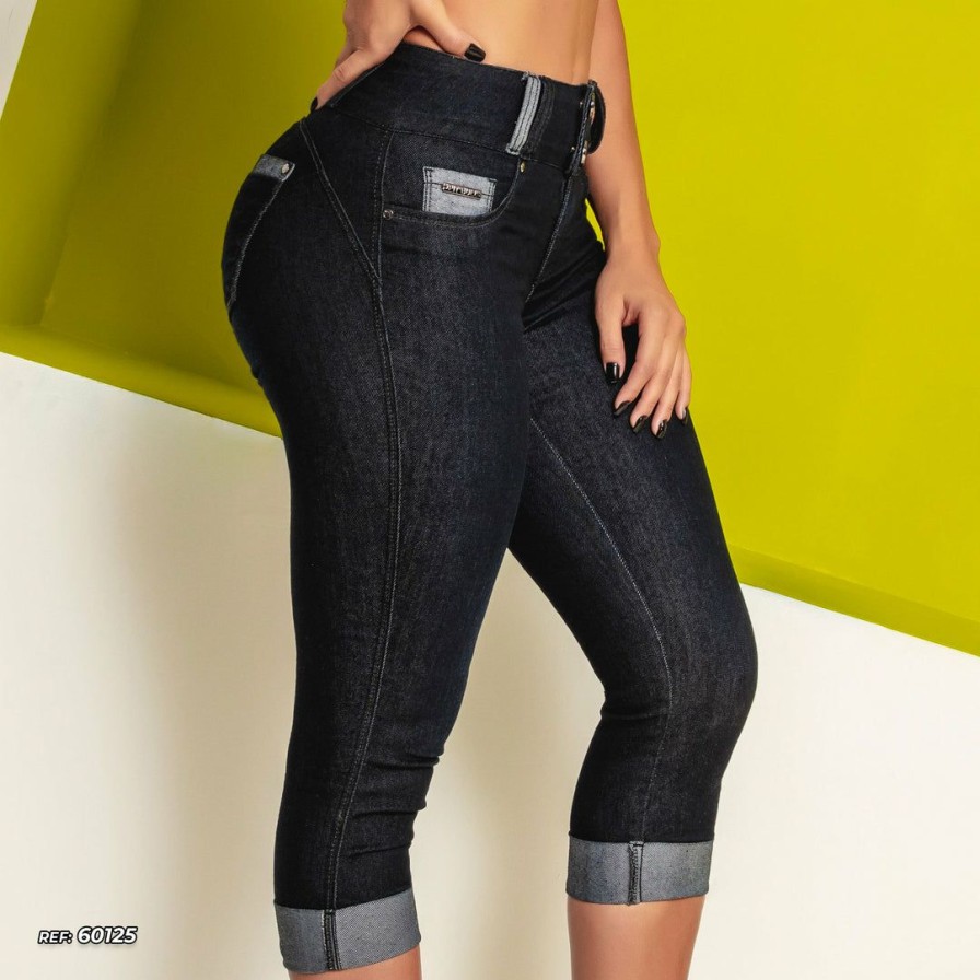 Women * | Pit Bull Jeans Dark Denim Capri Pants 60125 Conecte-Se