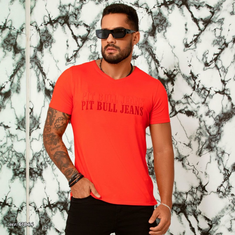 Men * | Pl Malha 61844 Men'S T-Shirt With Round Neck And Exclusive Logomania Identity Orange