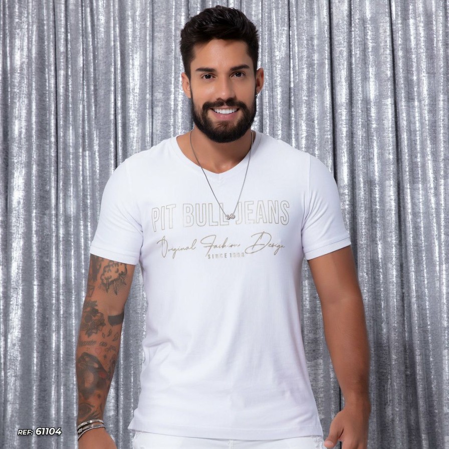 Men * | Pl Representacao Malha Men And Gold V-Neck T-Shirt 61104 White