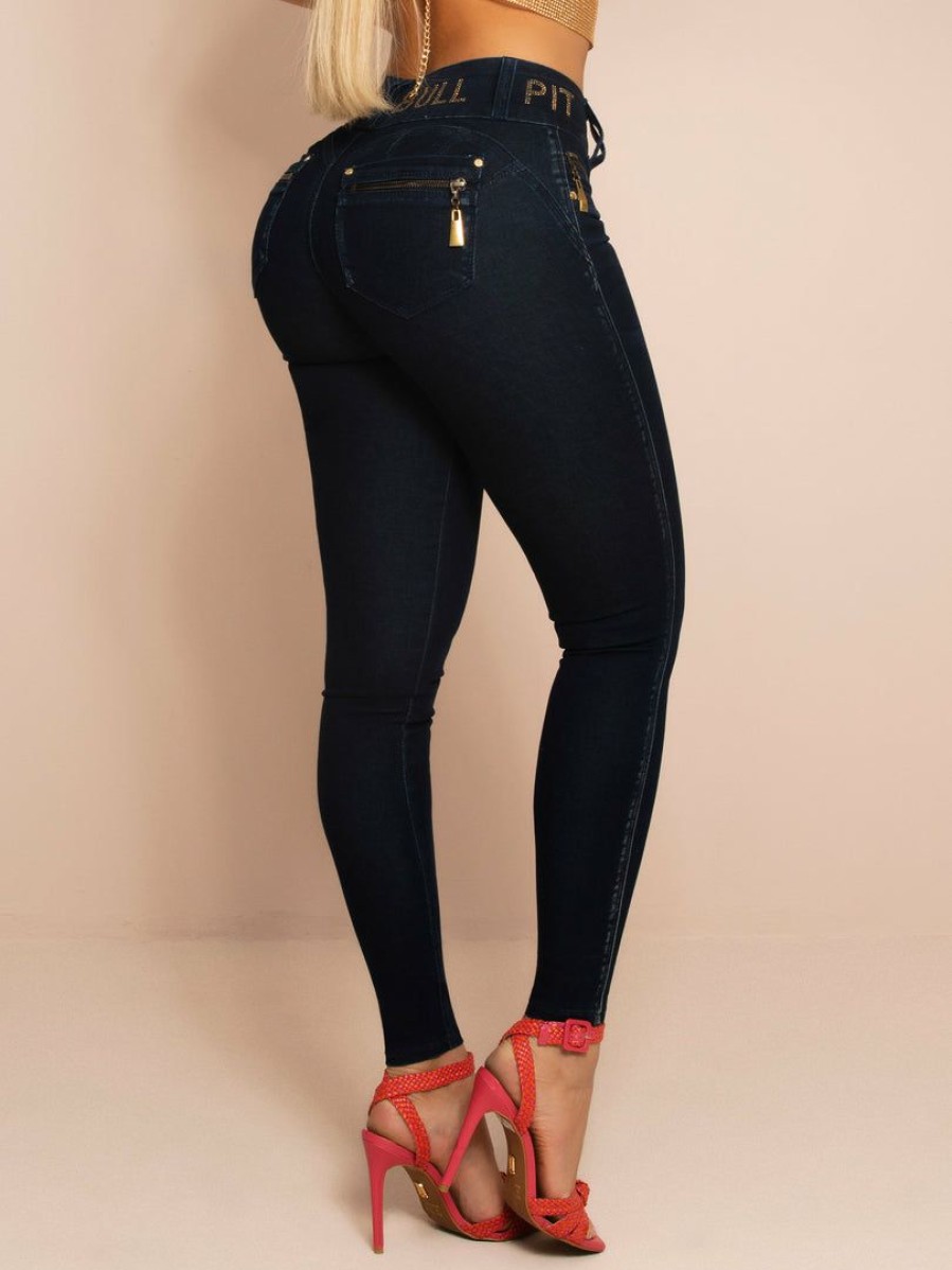 Women * | Pit Bull Jeans News 61891 Shiny Skinny Pants Pit Bull