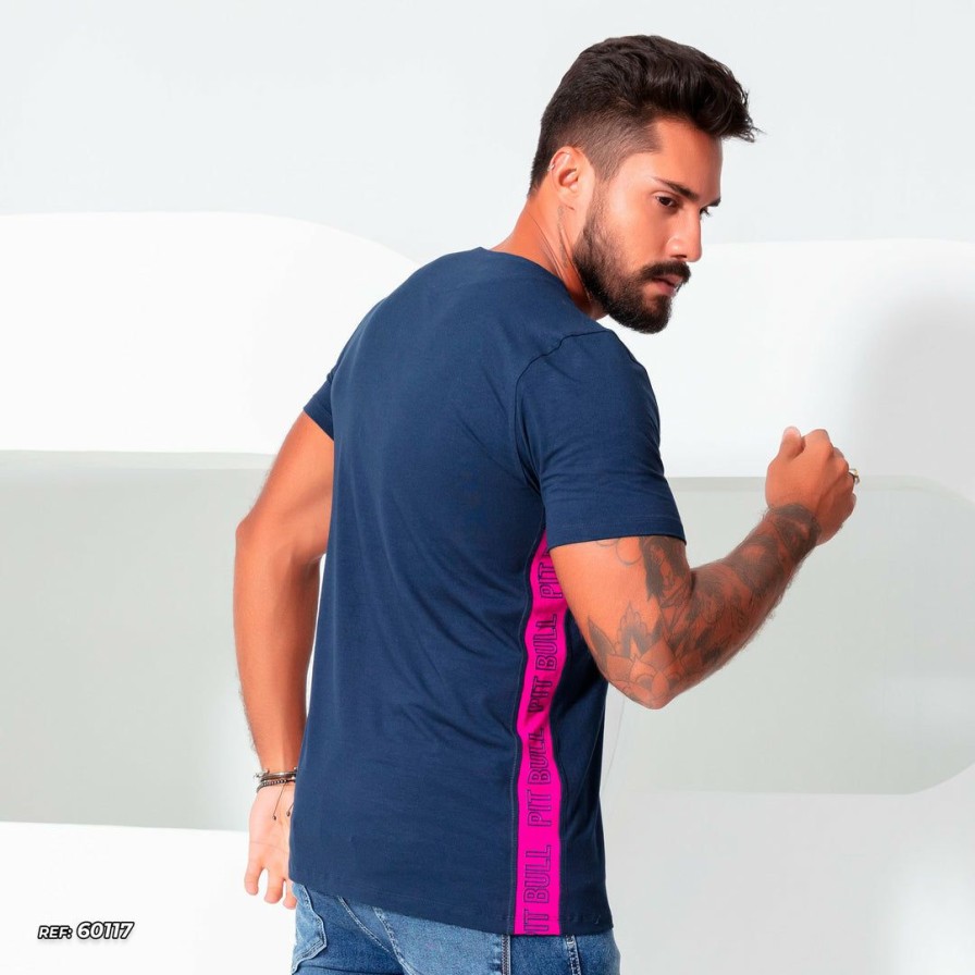 Men * | Pl Representacao Malha V-Neck T-Shirt With Logomania 60117 Navy / Pink