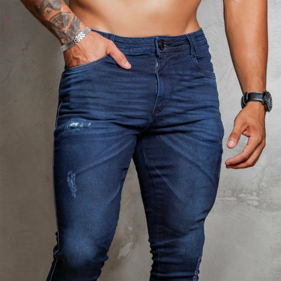 Men * | Pit Bull Jeans Men Straight Jeans 36185 Dark Blue