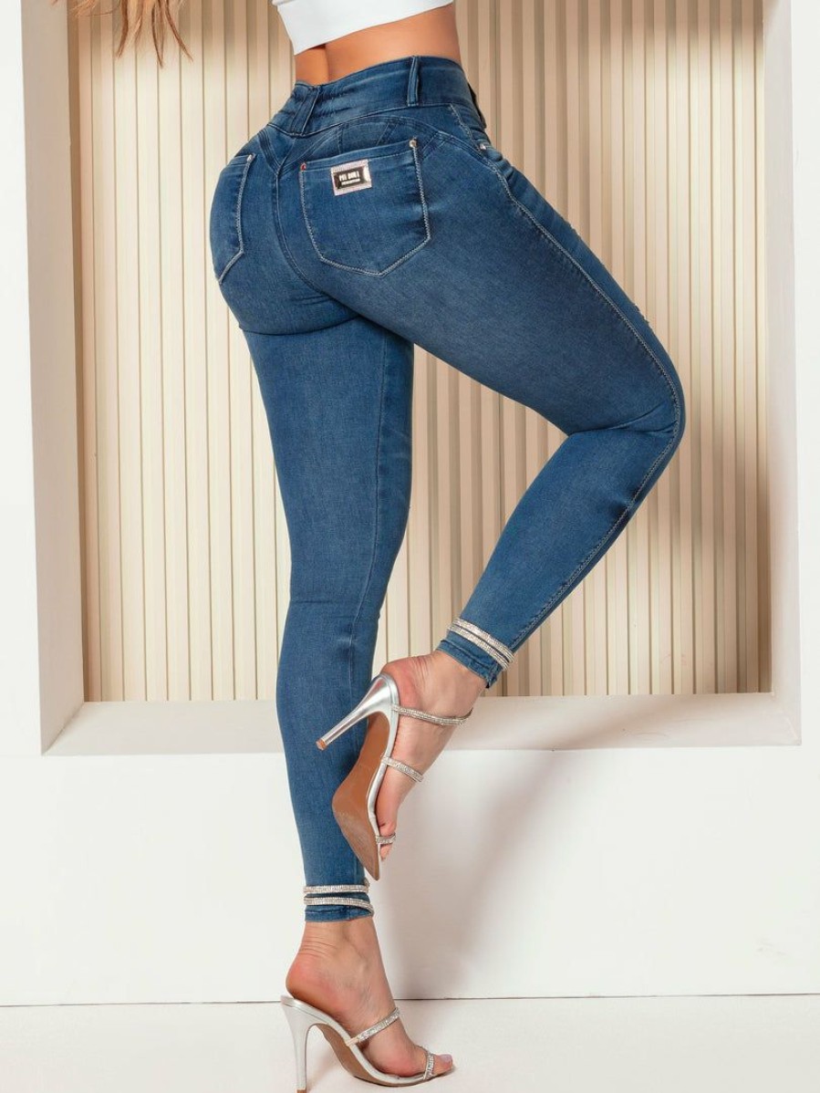 Women * | Pit Bull Jeans 42437 Mid-Waist Destroyed Shaping Jeans Conecte-Se