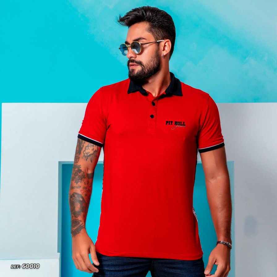 Men * | Pl Representacao Malha Men'S Polo Red Shirt 60010 Black/Red/White