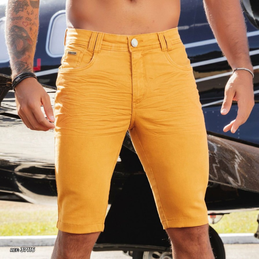 Men * | Pit Bull Jeans Men'S Mustard Shorts 37116