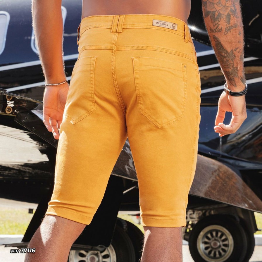 Men * | Pit Bull Jeans Men'S Mustard Shorts 37116