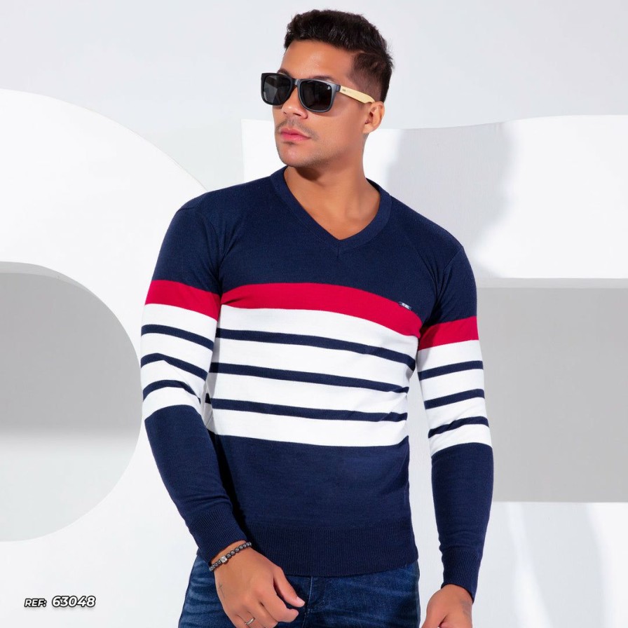 Men * | Aquisicao Tricot Men'S Knit Shirt V-Neck 63048