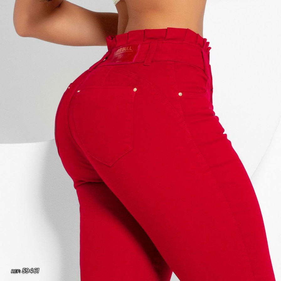 Women * | Pit Bull Jeans Butt Lifting Pants Clochard 59461 Red