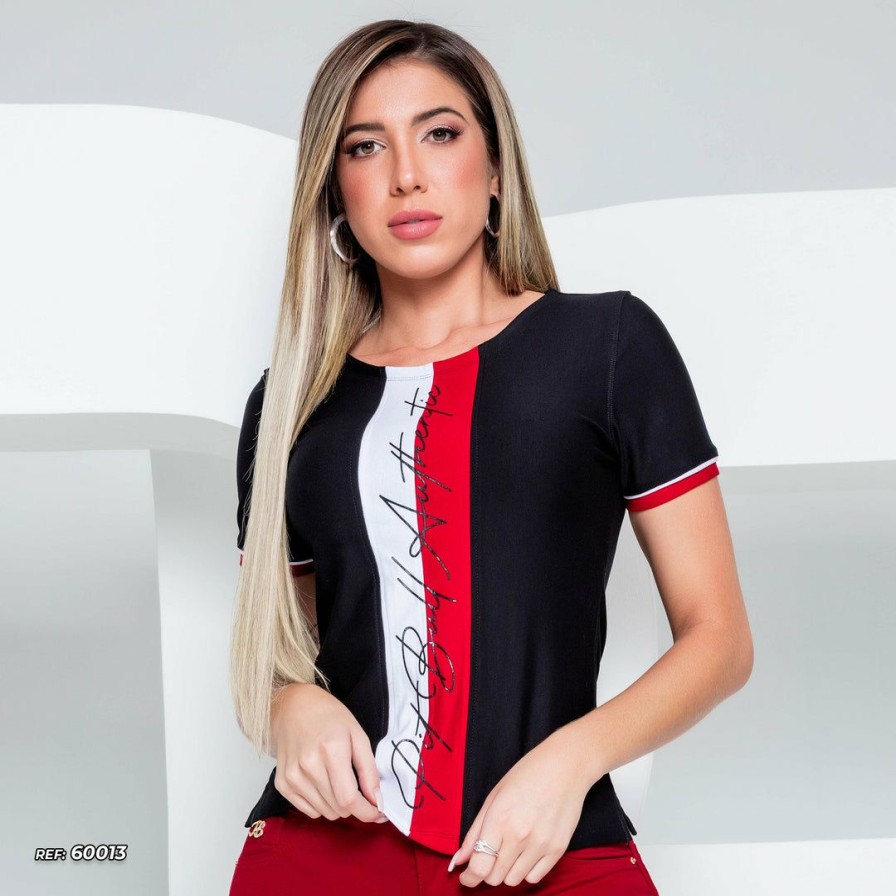 Women * | Pl Representacao Malha Baby Look Color Block 60013 Black/Red/White