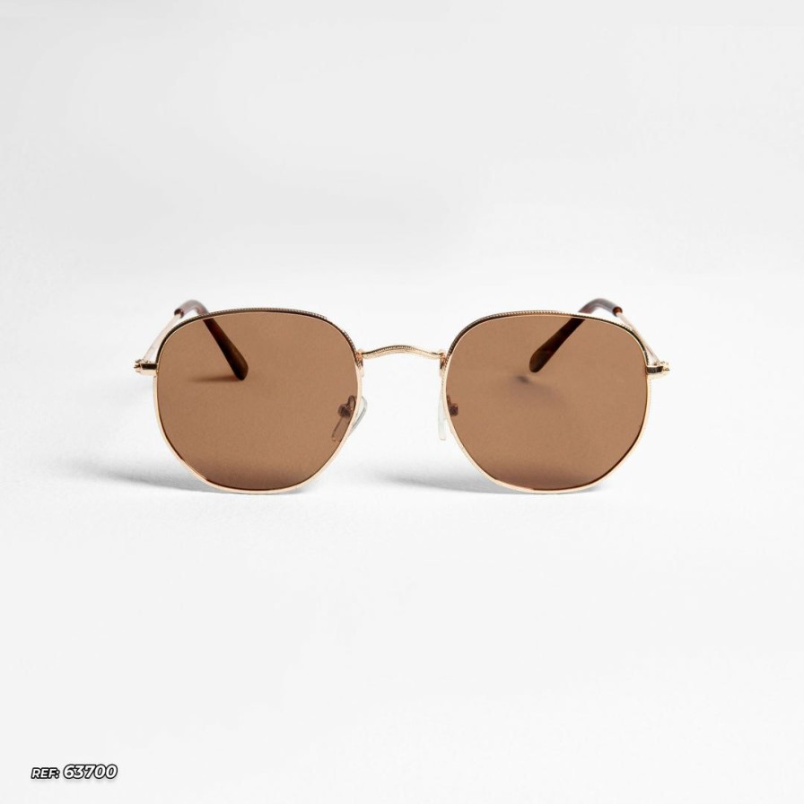 Accessories * | Pit Bull Jeans Round Sunglasses With Thin Frame 63700 Gold/Brown