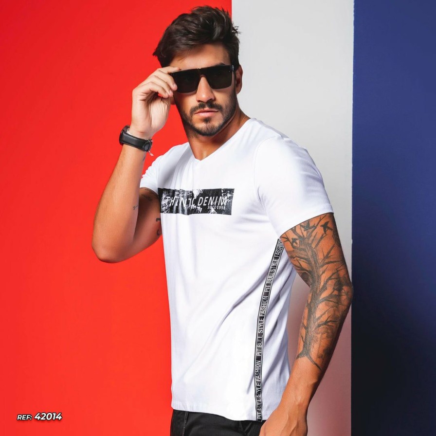 Men * | Pl Representacao Malha Men V-Neck Shirt 42014 White