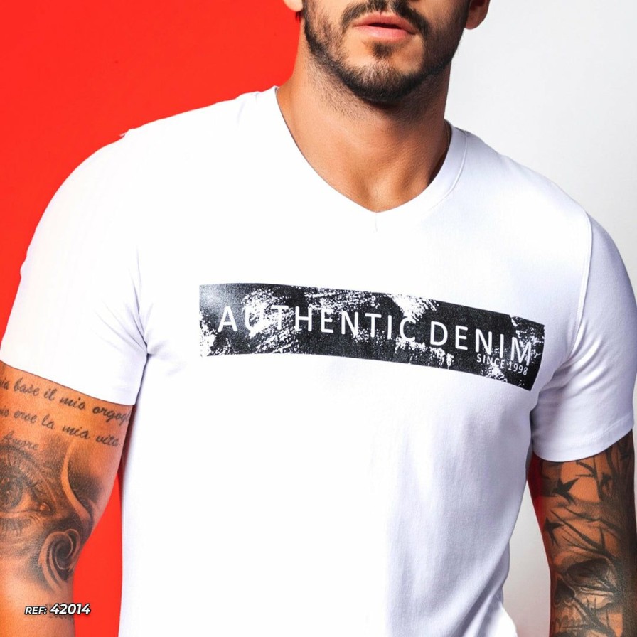 Men * | Pl Representacao Malha Men V-Neck Shirt 42014 White