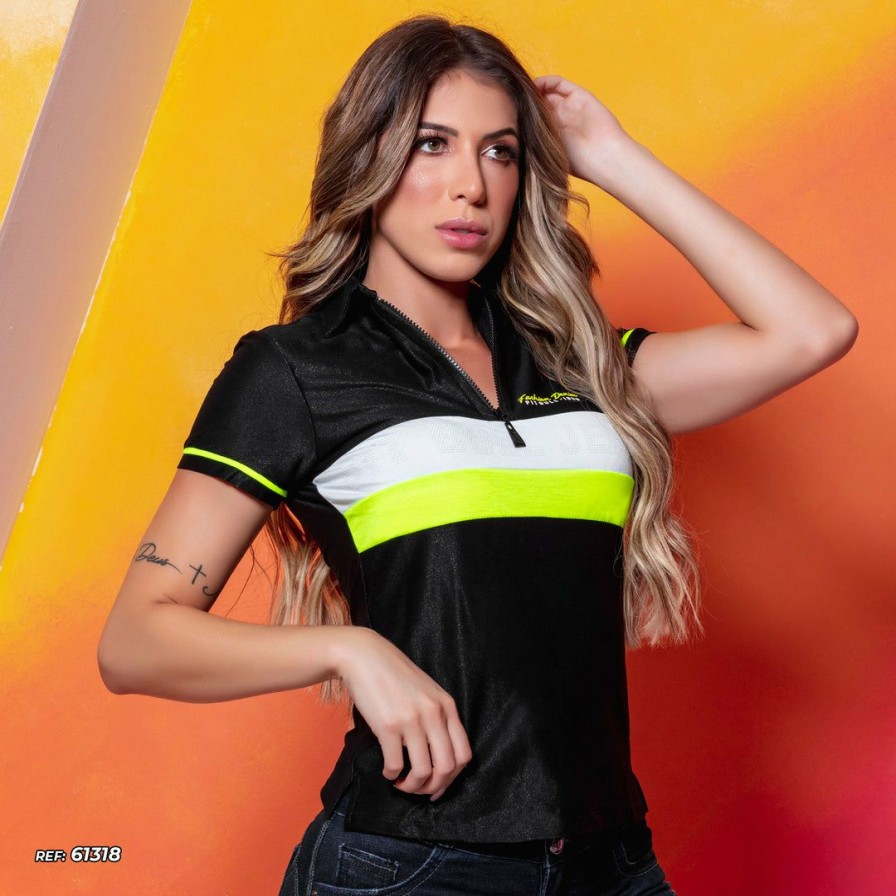 Women * | Pl Malha Polo Shirt With Neon Detail 36112 Black